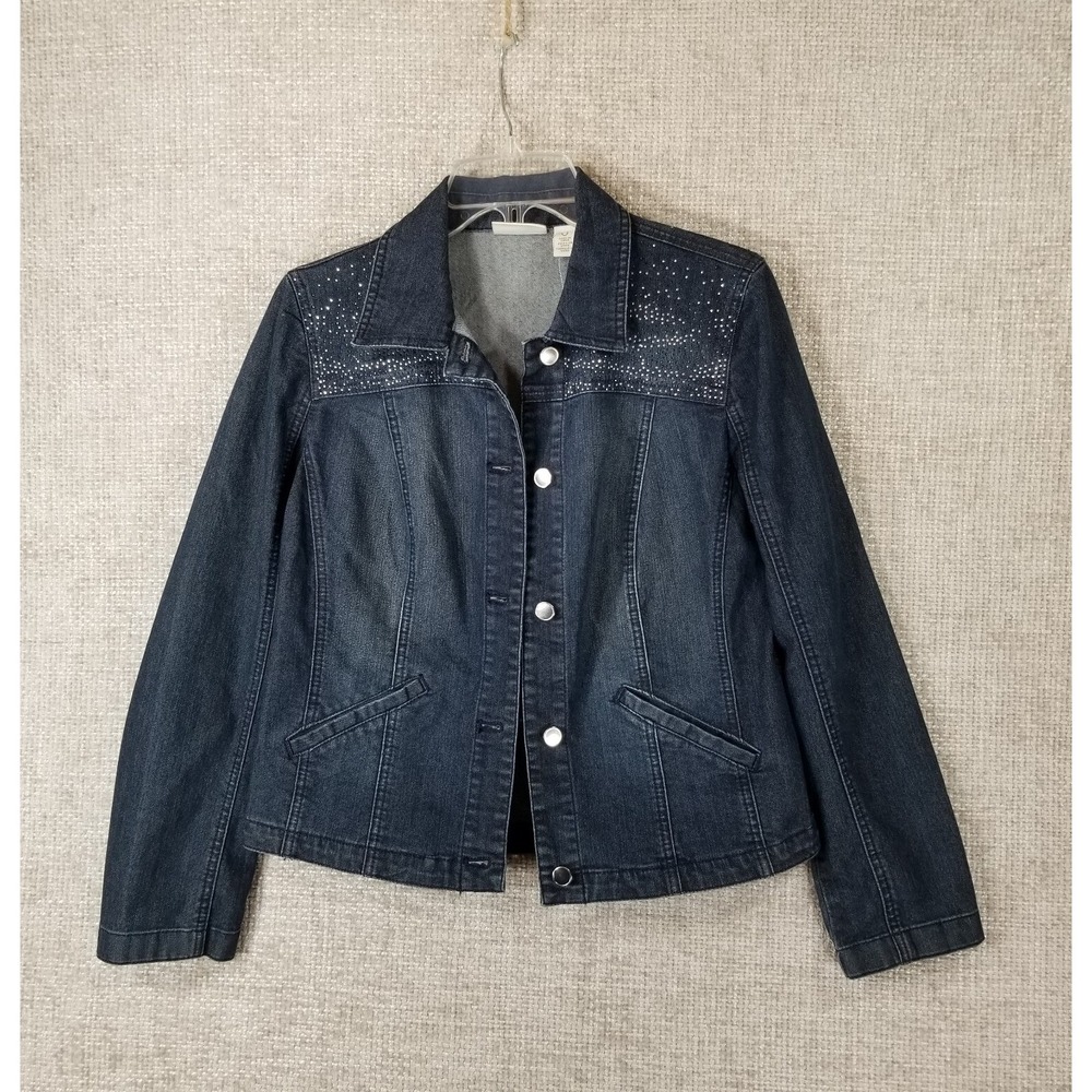 CHICO'S Platinum Denim Jacket Zebra Embellished Pattern Women's S 4 NWT